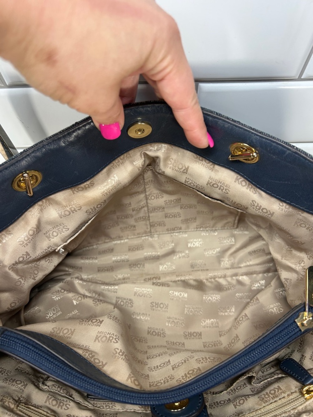 1955 Michael Kors dark denim Leather Tote with Gold Hardware 259041955 - Picture 5 of 16
